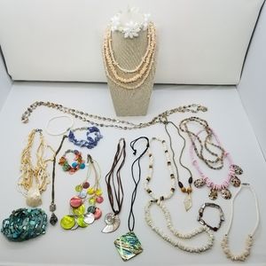 21 Piece Set of Shell Jewelry, Vintage and New